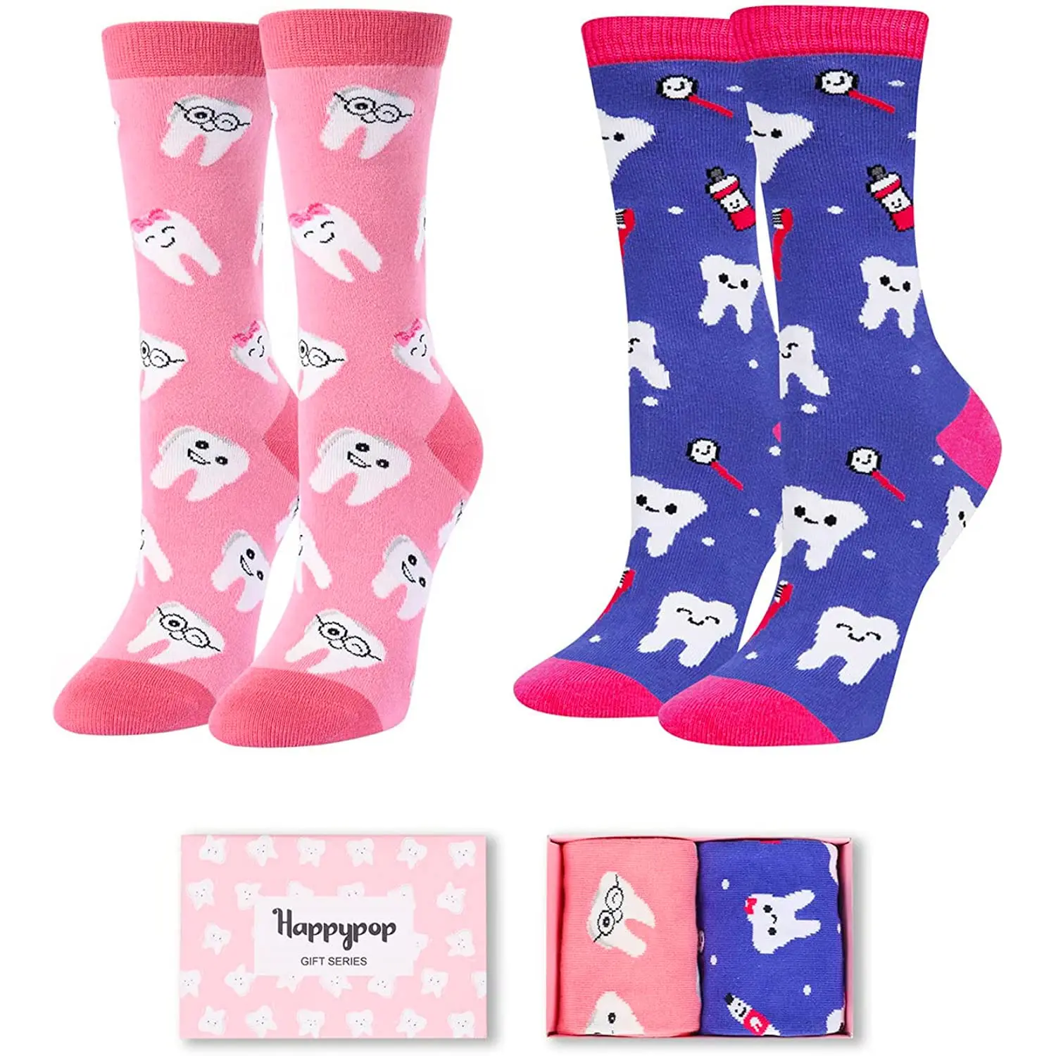 HAPPYPOP 2 Pairs Funny Nurse Doctor Teeth Socks for Women, Dental School Graduation Gifts, Dental Socks, Novelty Gifts For Doctor Dentist, Dental Assistant Gifts, Teeth Gifts Tooth Gifts