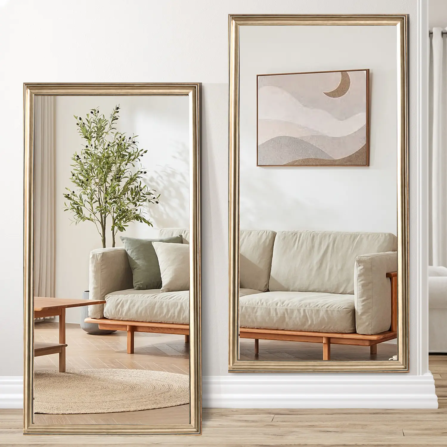 ARCH 70x32 Inch Gold Full Length Floor Mirror with PS Frame, Large Wall Mounted or Leaning Body Mirror for Bedroom, Living Room, Entryway, Dressing Room, Hallway, Home Decor, 1 Piece, Modern Rectangular Vanity Mirror for Wall or Floor