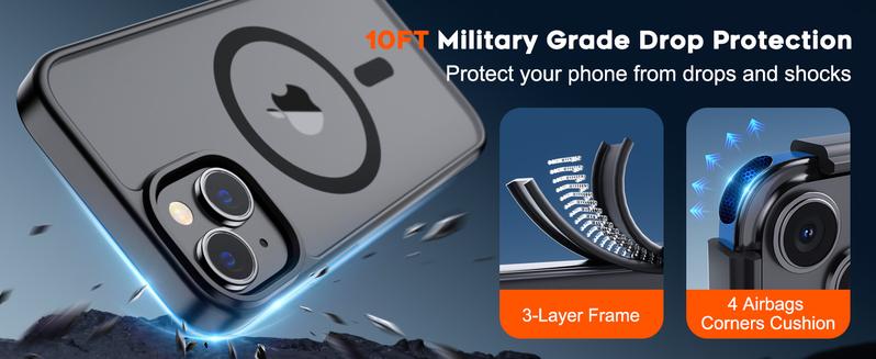 Magnetic for iPhone 17/16/15/14/13/12/11 series Case  (Compatible with MagSafe)(10 FT Military Grade Drop Protection) Slim Translucent Matte Shockproof Phone Cover