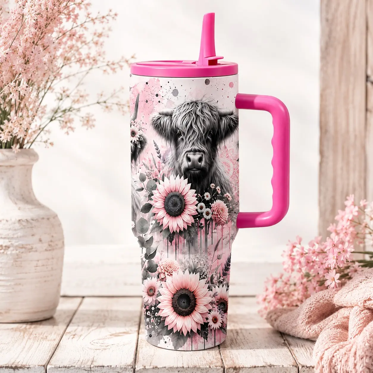 40 Oz Tumbler with Handle and Straw, 100% Leakproof Insulated Water Bottle, Gifts for Halloween Christmas Stainless Steel, Cup Holder Friendly, 40oz Mist Color， Day of the Dead
