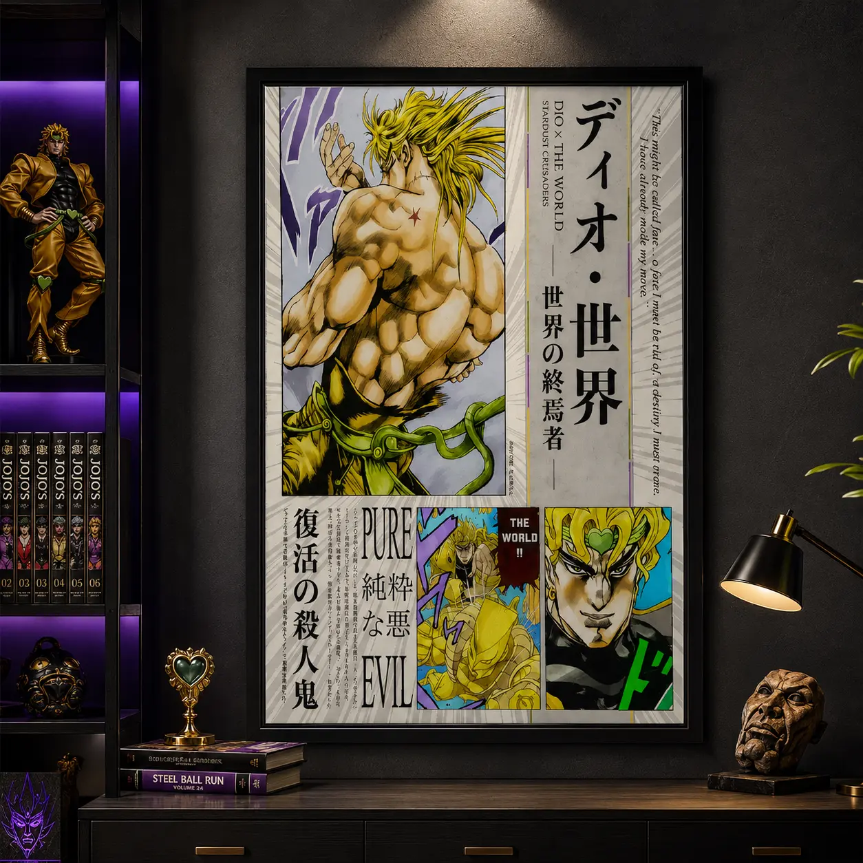 Jojo's Bizarre Adventure Manga Poster Print, JJBA Anime DIO Brando Japanese ArtworkCanvas Poster Wall Decor, Room Decorations, Funky Home Decor,anime wall art,bedroom canvas poster, Otaku Room Decor, Manga Fan Gift