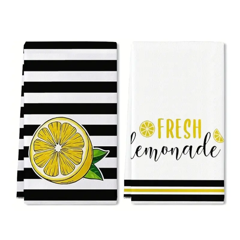 2-Pack Lemon Kitchen Towels, Sunny Summer Dish Towels, Microfiber Hand Towels 16 x 24 Inch Fun Dishwashing Tea Towels Hello Summer Kitchen Absorbent Hand Towels (Cute Style)