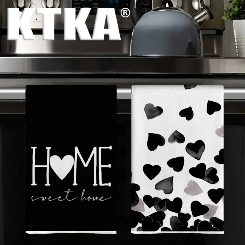 2pcs Kitchen Towels, Heart Print Cleaning Cloth Set, Soft Absorbent Dish Cloths For Washing Dishes, Ideal for Kitchen Baking, Farm Use