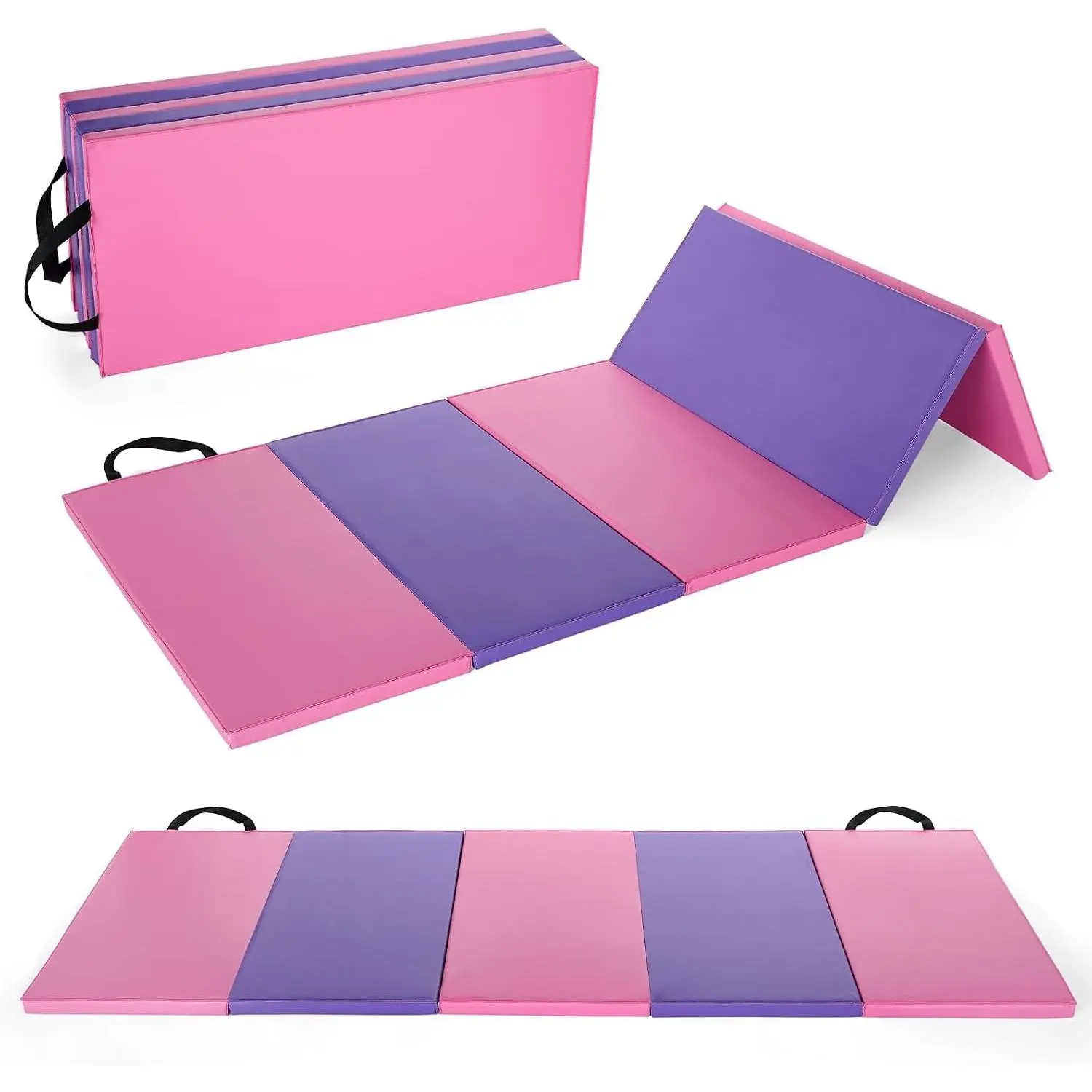 Folding Gymnastics Mat 6x2 Ft(Four-fold) / 6.2x2.6 Ft(Five-fold) Thick Portable Exercise Tumbling Pad for Home Gym Pilates Aerobics and Martial Arts Training