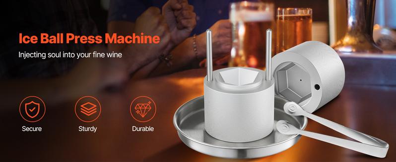 VEVOR Ice Diamond Press, 2.4" Ball Maker, Aviation Aluminum Kit With Tong and Drip Tray for Whiskey, Cocktail, Bourbon, Scot on Party & Holiday