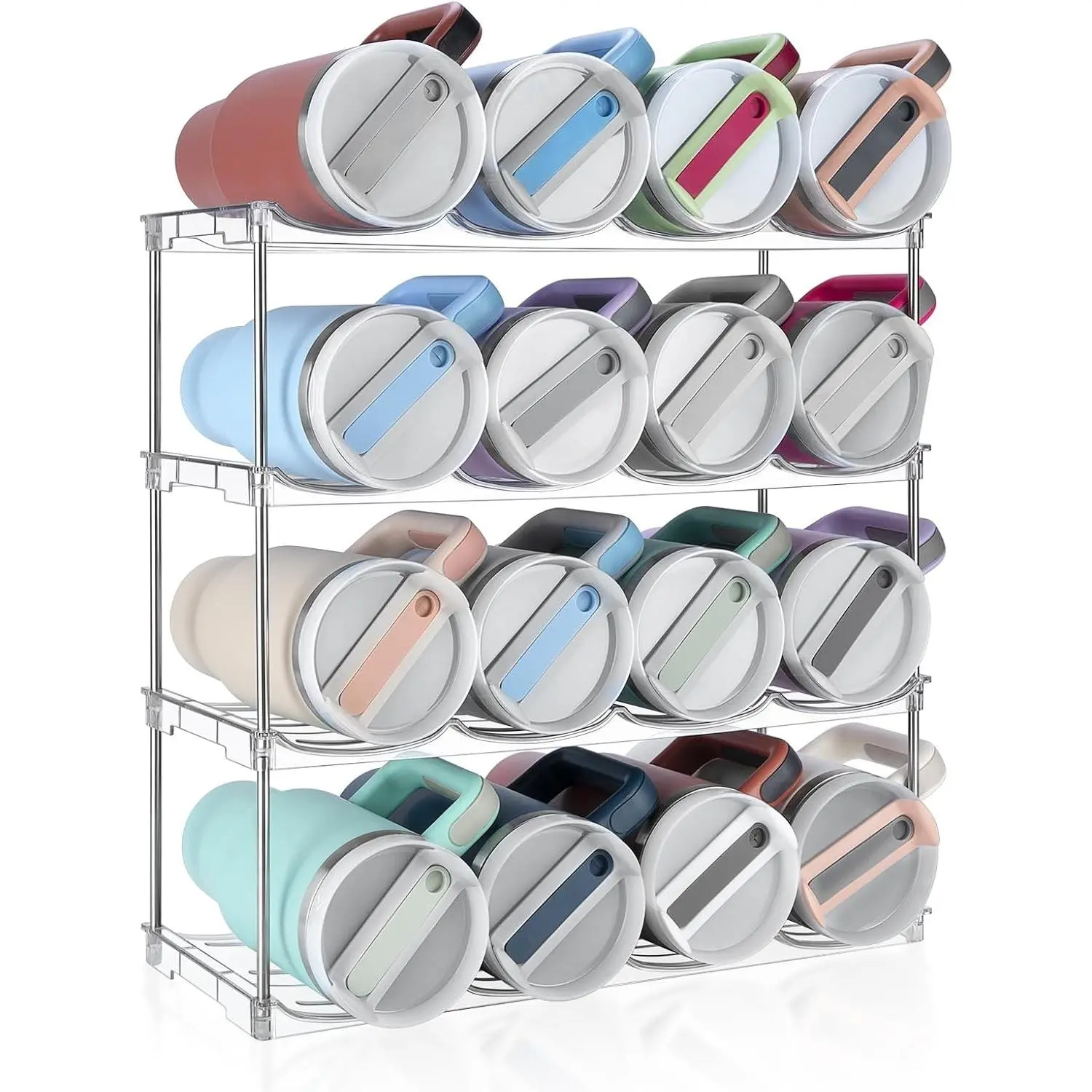 Stackable Water Bottle Organizer, Large Compartment Water Bottle Holder for Stanley 40 oz Tumbler, Kitchen Storage Organizer for Stanley Cup Accessories, Tumbler Organizer Wine Rack - Hold 16 Bottles