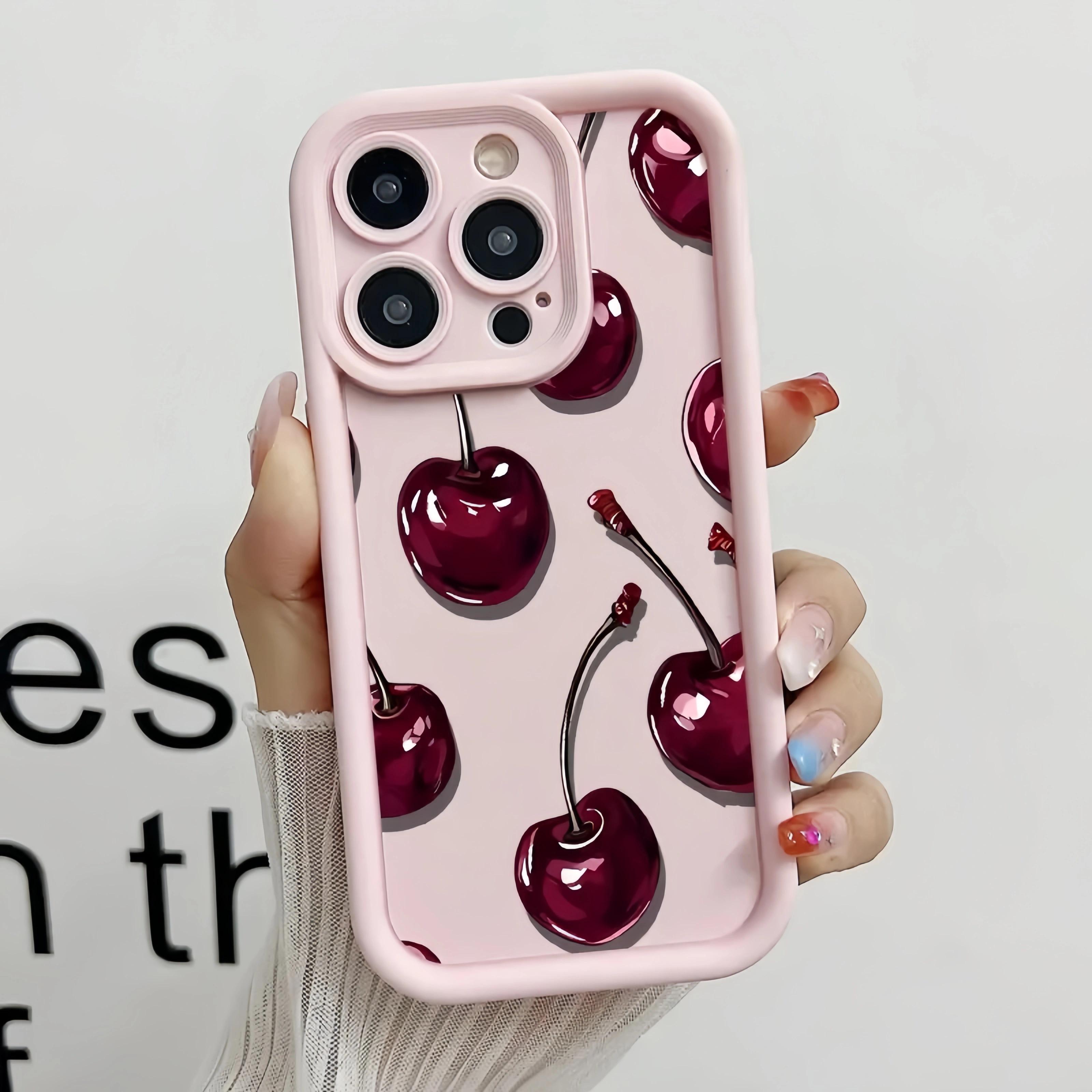 Sexy Wine Cherry Pattern Phone Case Soft Silicone Tpu Protection Shockproof For iPhone 17 16 15 Pro Max 14 16Pro 13 12 11 X Plus Air Mini Girl Flexible TPU Bumper Precise Cutouts