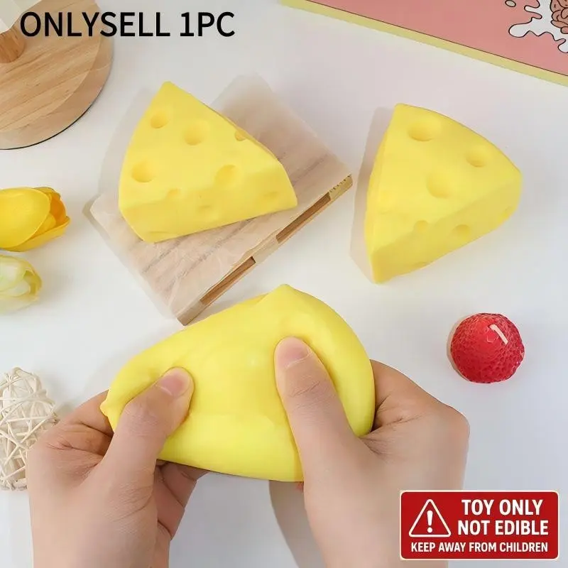 Novel and unique triangular cheese stress-relief toy, made of high-quality ultra-soft TPR with slow rebound, suitable for both adults and children to use in any setting. Ideal as a children's gift, holiday present, or Christmas gift, Squishies Cheese