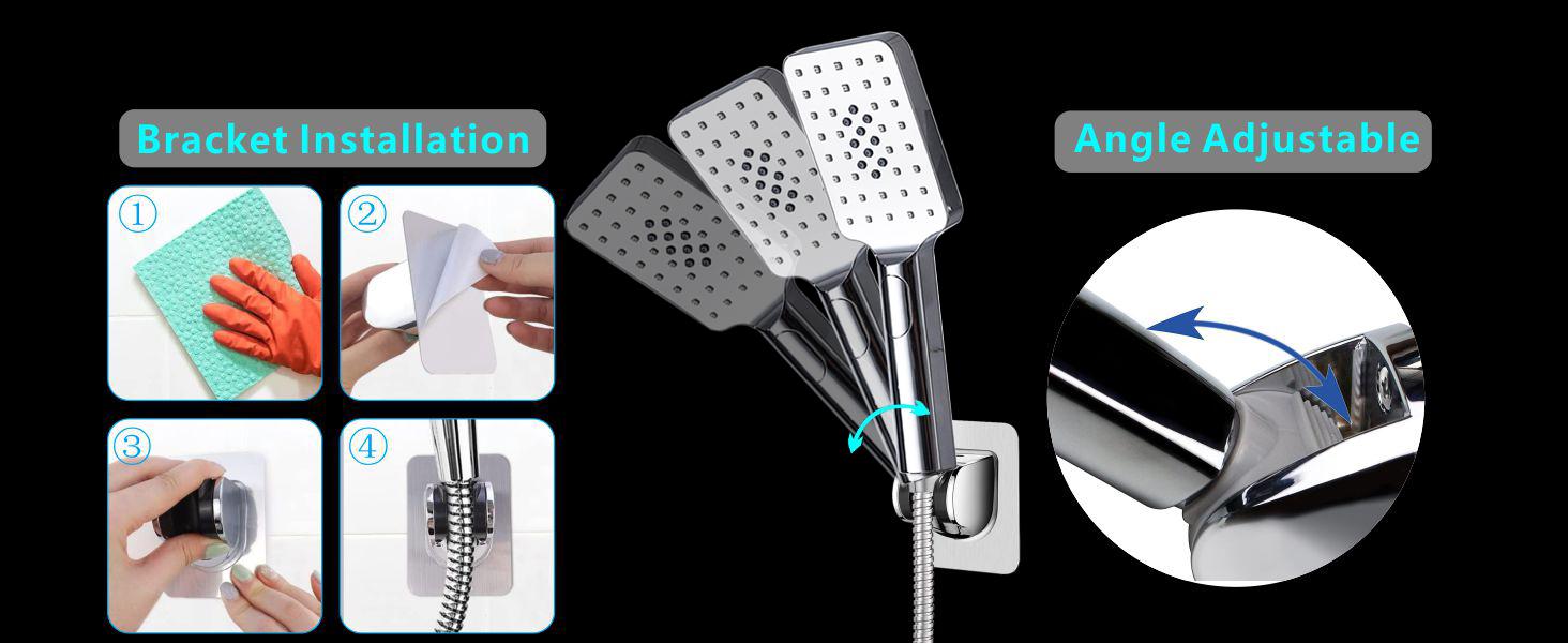 rain shower head with handheld spray,10''High Pressure Rainfall Shower Head / 3 Setting Handheld Shower head Combo with 11'' Extension Arm and 78" Extra Long Hose/Square Rain shower head(Chrome)