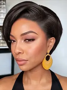 Straight Short Human Hair Wig for Women 13x4 Transparent Lace Frontal Wig 150% Density 6 Inch Natural Looking Wigs