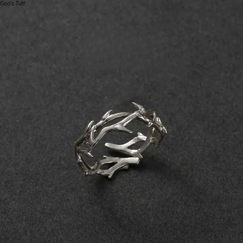 Ring Men Ring Vintage Thorn‑Design Open‑Adjustable Men Ring Trendy Personality Hip‑Hop Statement Finger Jewelry for Daily Wear Night Out Party Occasions