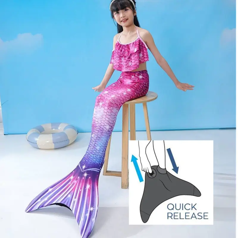 Girl's Fish Scale Print Mermaid Tails Costume, Cute Elastic Waist Accessories for Party, Kids Costumes for All Seasons, Party Costume Accessory