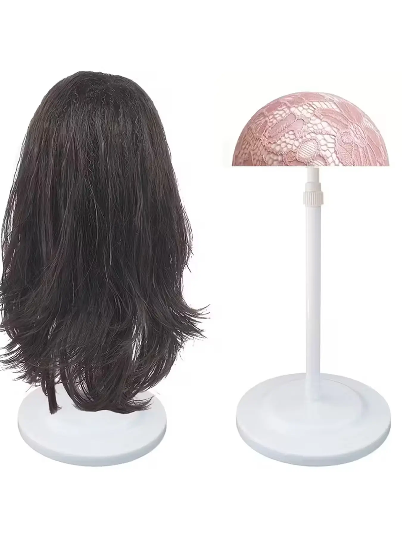 Adjustable Height Wig Head Stand, Portable Non-Slip Wig Holder, Styling Practice DIY Hat Display, Travel Wig Storage, Wig Accessories