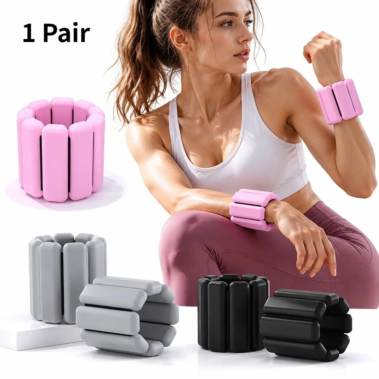 1 Pair of Silicone Weight Wristbands, Wrist Weight 450g, Used for Yoga Fitness and Running Training, Fitness Workout Accessories, Yoga, Pilates, Home Stretching, Can Be Worn in All Day Weather Conditions