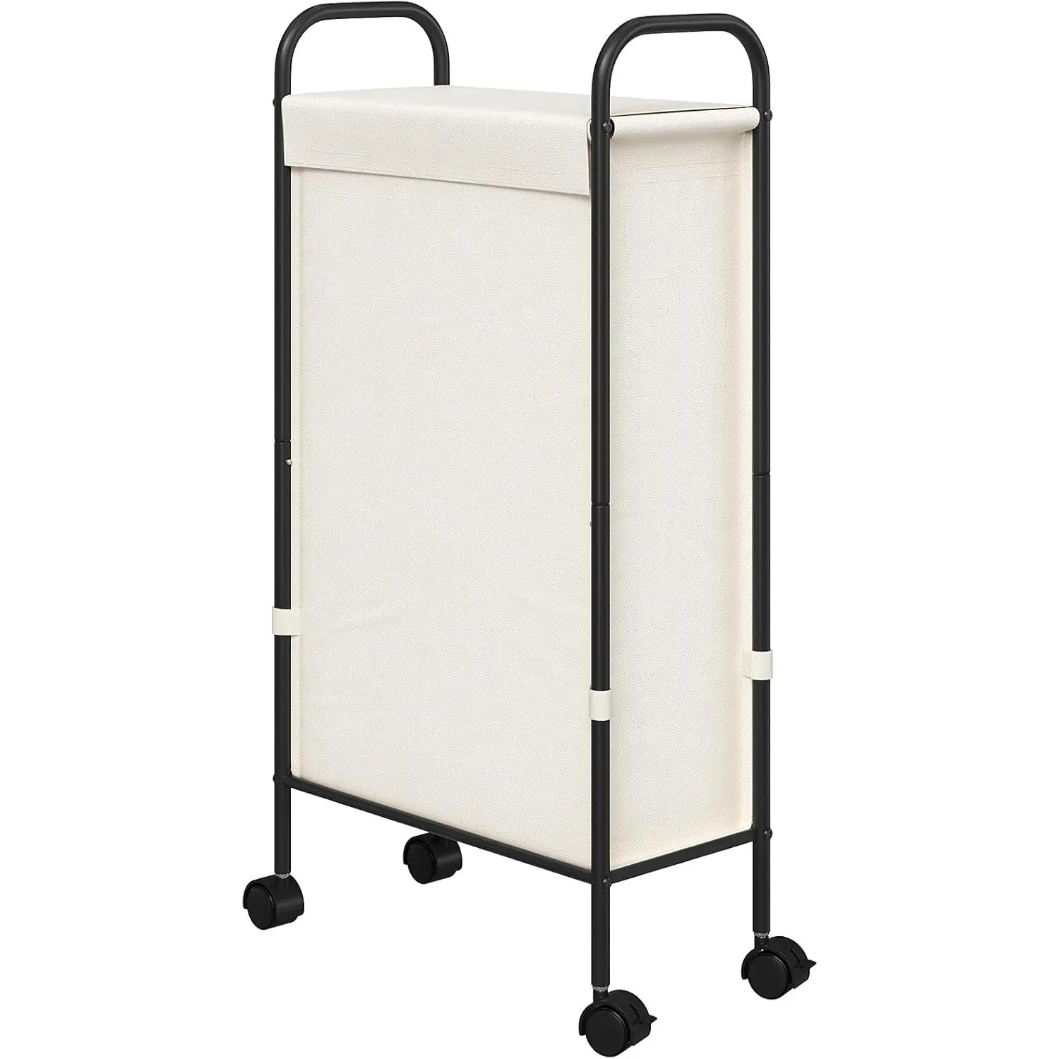 Slim Laundry Hamper with Lid, 50L Small Rolling Laundry Basket on Wheels, 7.9” Narrow Dirty Cloth Cart with Removable Inner Bag for Small Bathroom, Bedroom, Creamy