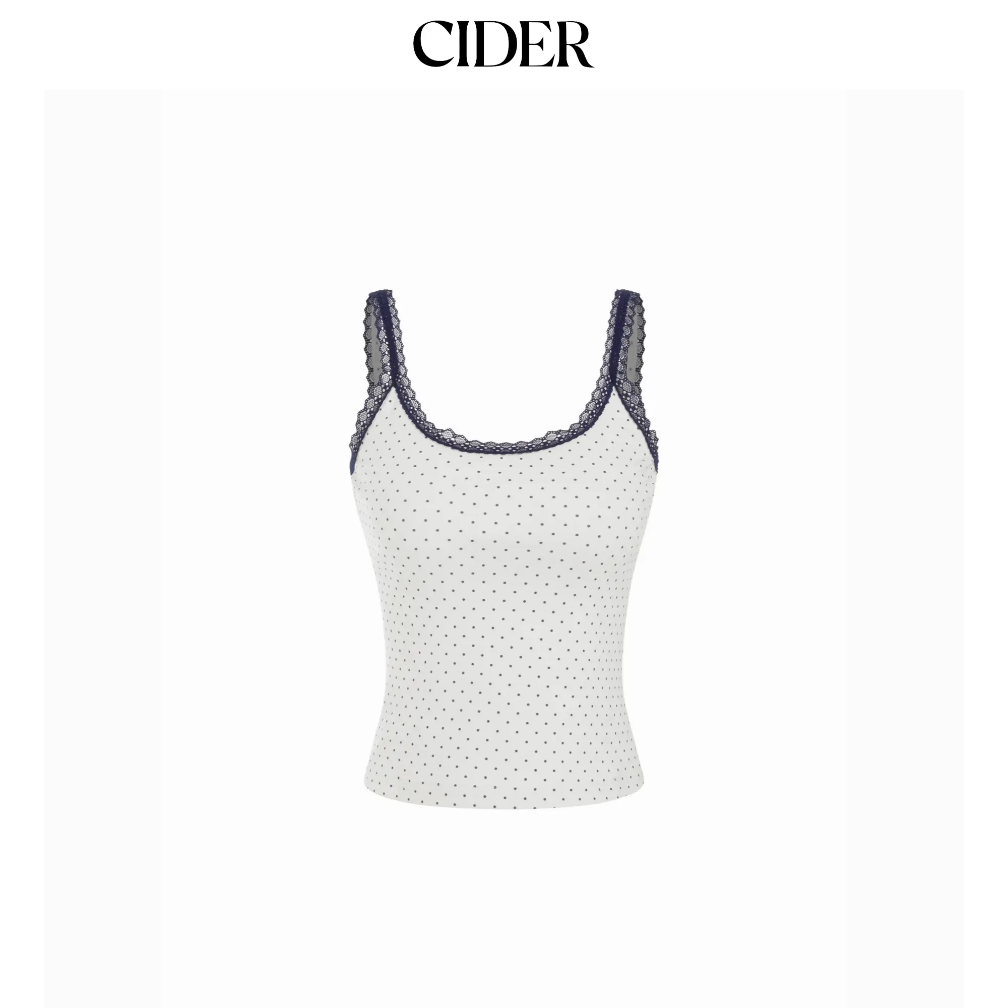 Cider Cotton-blend Polka Dot Scoop Neckline Lace Trim Cami Top