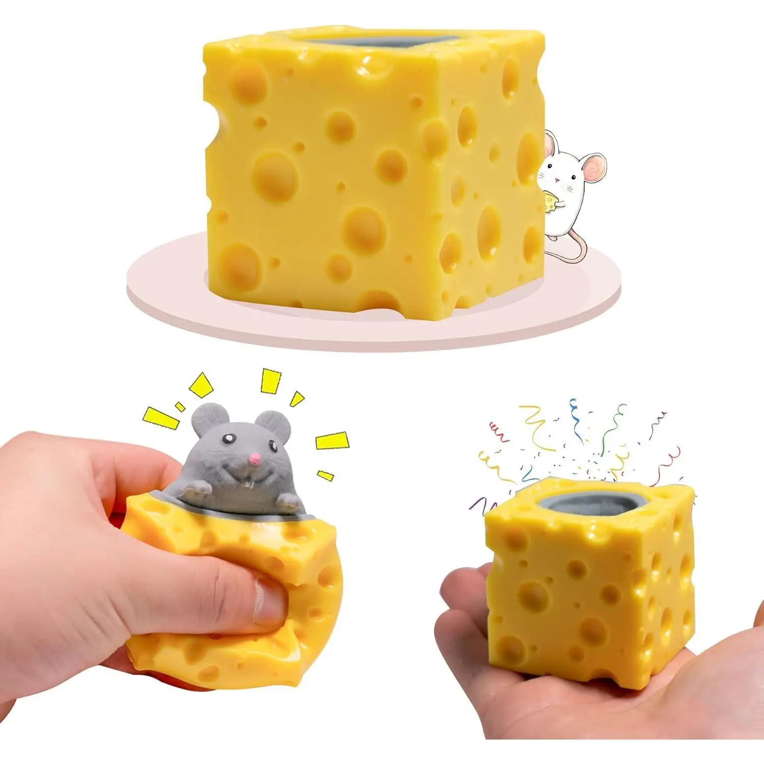 Squishy Mice Stress Relief Rat Fidgets in Cheese Anxiety Relief Squeeze Ball Squish Mouse Toys