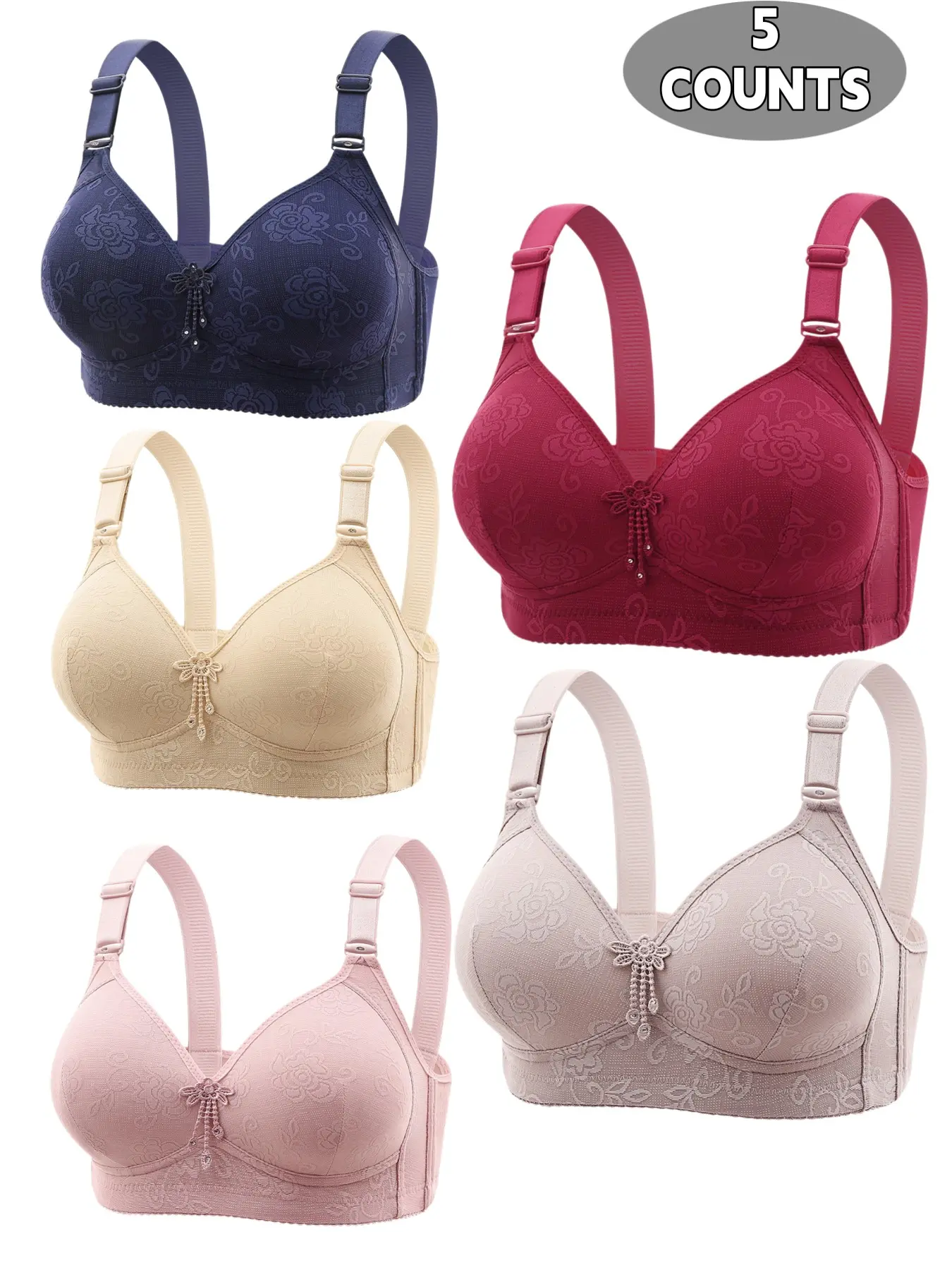 Women's Contrast Binding Push Up Bra, Soft Comfortable Breathable Wireless Bra, Women's Lingerie Underwear for All Seasons