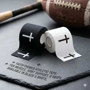 Yitape Faith Theme Sports Tape, Jesus Cross Pattern Self-Adhesive Elastic Bandage, Strong Muscle Protection & Joint Support, Soccer/baseball Grip, /