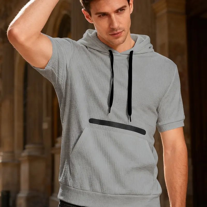 Men's Regular Fit Hoodie Tee Pullover, Casual Comfy Breathable Hooded Short Sleeve T-Shirt for Summer, Fashion Men's Top for Daily Wear, Streetwear Casual Style, Menswear