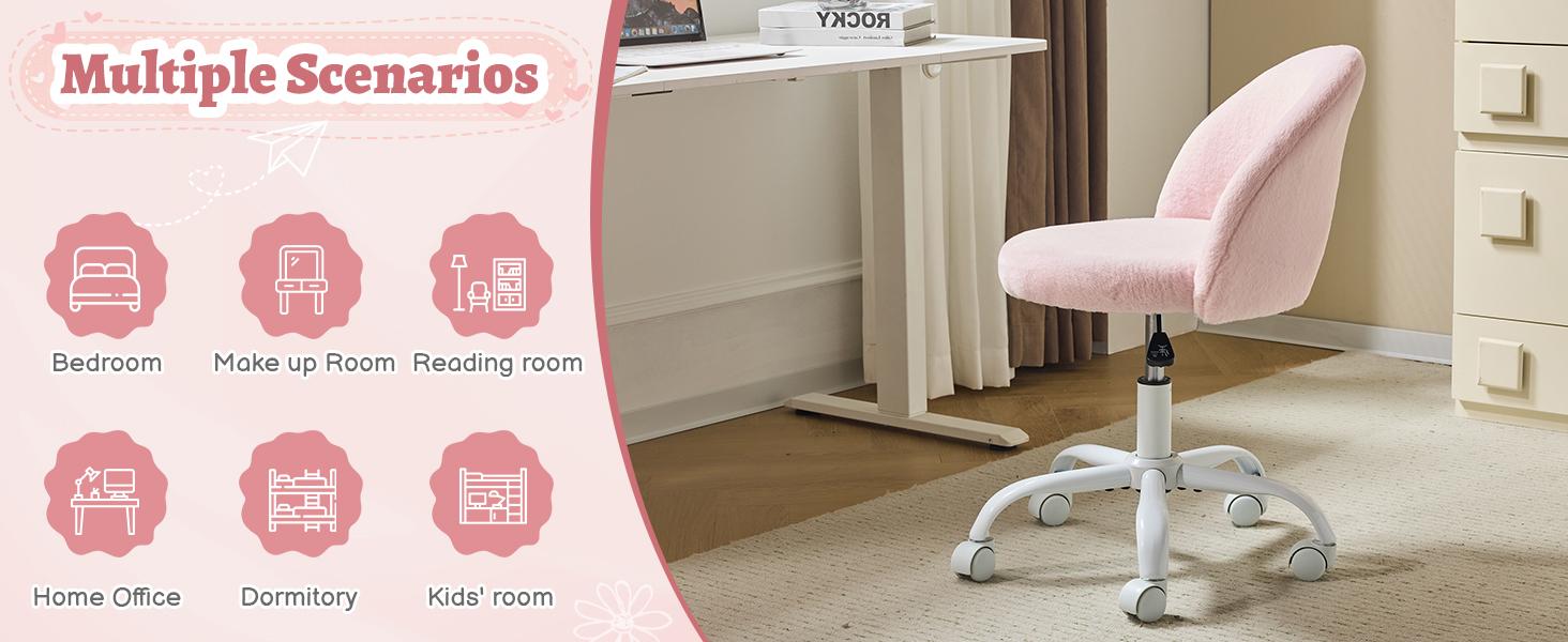 VINGLI Small Vanity Chair with Faux Fur Wheels for Girls,Cute Adjustable Height Armless Office Desk Chair,360°Swivel Comfy Rolling for Study,Make up Room,Small Space VINGLI Small Vanity Chair with Faux Fur Wheels for Girls,Cute Adjustable Height Armless Office Desk Chair,360°Swivel Comfy Rolling for Study,Make up Room,Small Space