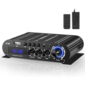 -839 2.1CH Mini  Stereo Amplifier, RMS 25Wx2+40W Subwoofer Output Power Amplifier, USB/AUX/ Input  Audio Receiver for  Theater, Includes Remote & DC12V 5A Power Adapter