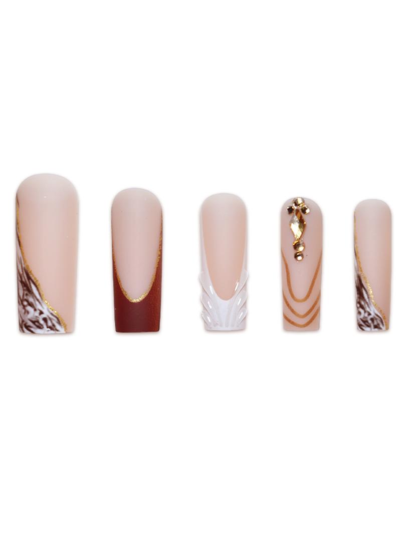 Cross-Border Hot Sale Square Fake Nails French White Edge Gradient Sparkling Rhinestone Wearable Nail Tips Finished Wholesale