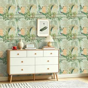 Seamless Wall Sticker, Vintage Courtly Peacock Pattern, Self-Adhesive Flat Patchwork, Non-Fading Print, Ideal for Home & Commercial Use
