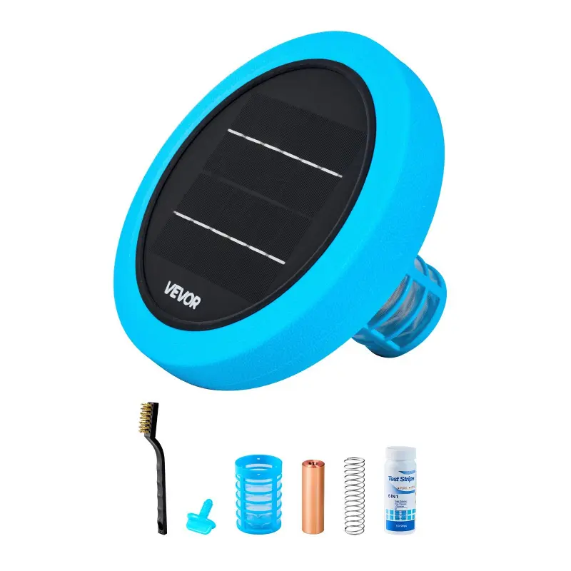 【Summerfinds】VEVOR Solar-Powered Round Shape PE & Copper Pool Ionizer, Floating Automatic Cleaner & Purifier for 35000 Gal Spas, Chlorine-Free Water, with Copper Anode, Spring, Brush, Filter, Pool Accessories, Outdoor Supplies