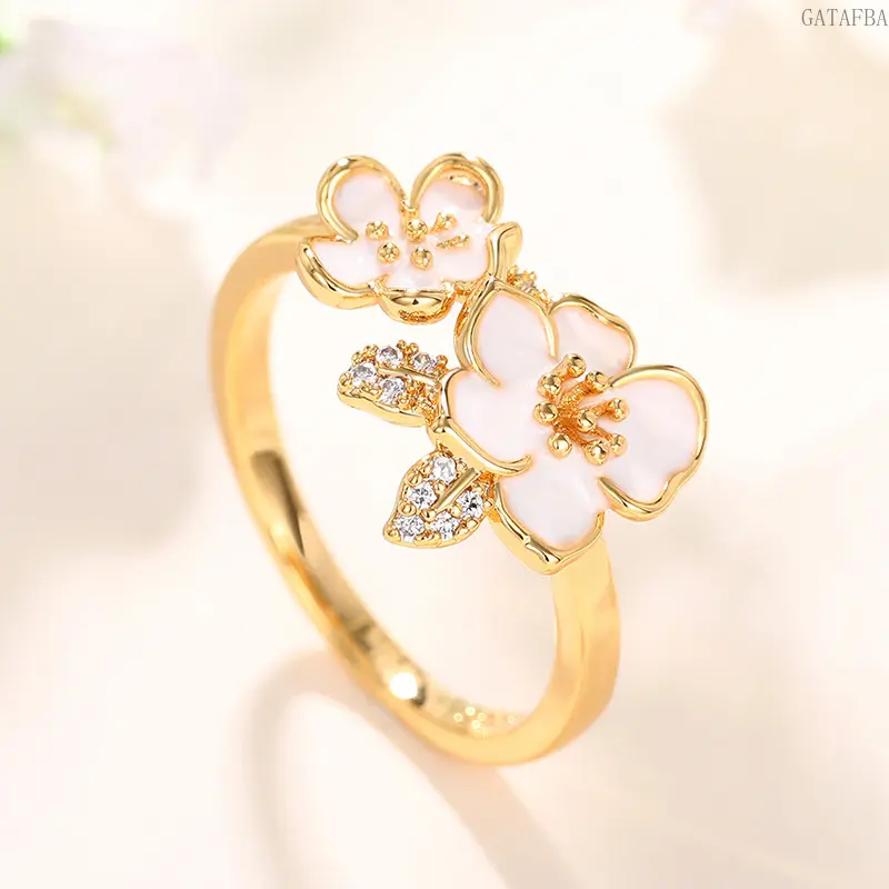 Korean Trend Floral Zircon Closed Ring Elegant Chic Fashion Hand Jewelry For Women