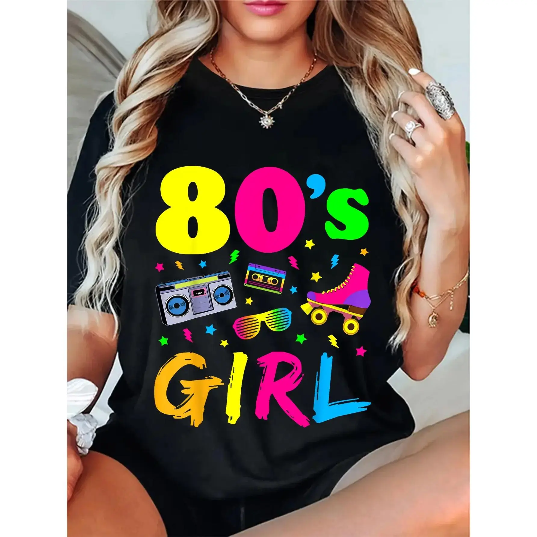 Unisex 80's Girl Birthday Party Costume Retro Vintage Gift Women T-Shirt