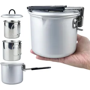 Foldable Camping Pot and Camping Mugs 3Pcs Set Camping Cookware Mess Kit for Backpacking Gear 750ml Pot and 550ml/350ml Cup Lightweight Folding Cooking Set Camping Coffee Pot