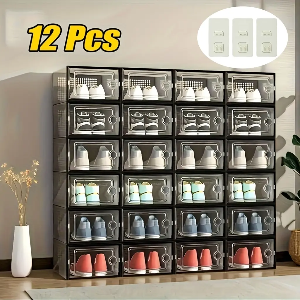 Large-capacity shoe box storage rack, stackable and foldable shoe boxes, portable shoe cabinets, plastic storage boxes, Closet shoe organizer, space-saving organizers with ventilation design, suitable for entryways, bedrooms, and dormitories