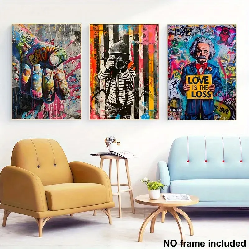 3pcs/set Unframed Banksy Graffiti Painting Nordic Pop Style Poster  Gift Living Room Wall Art Home Decor