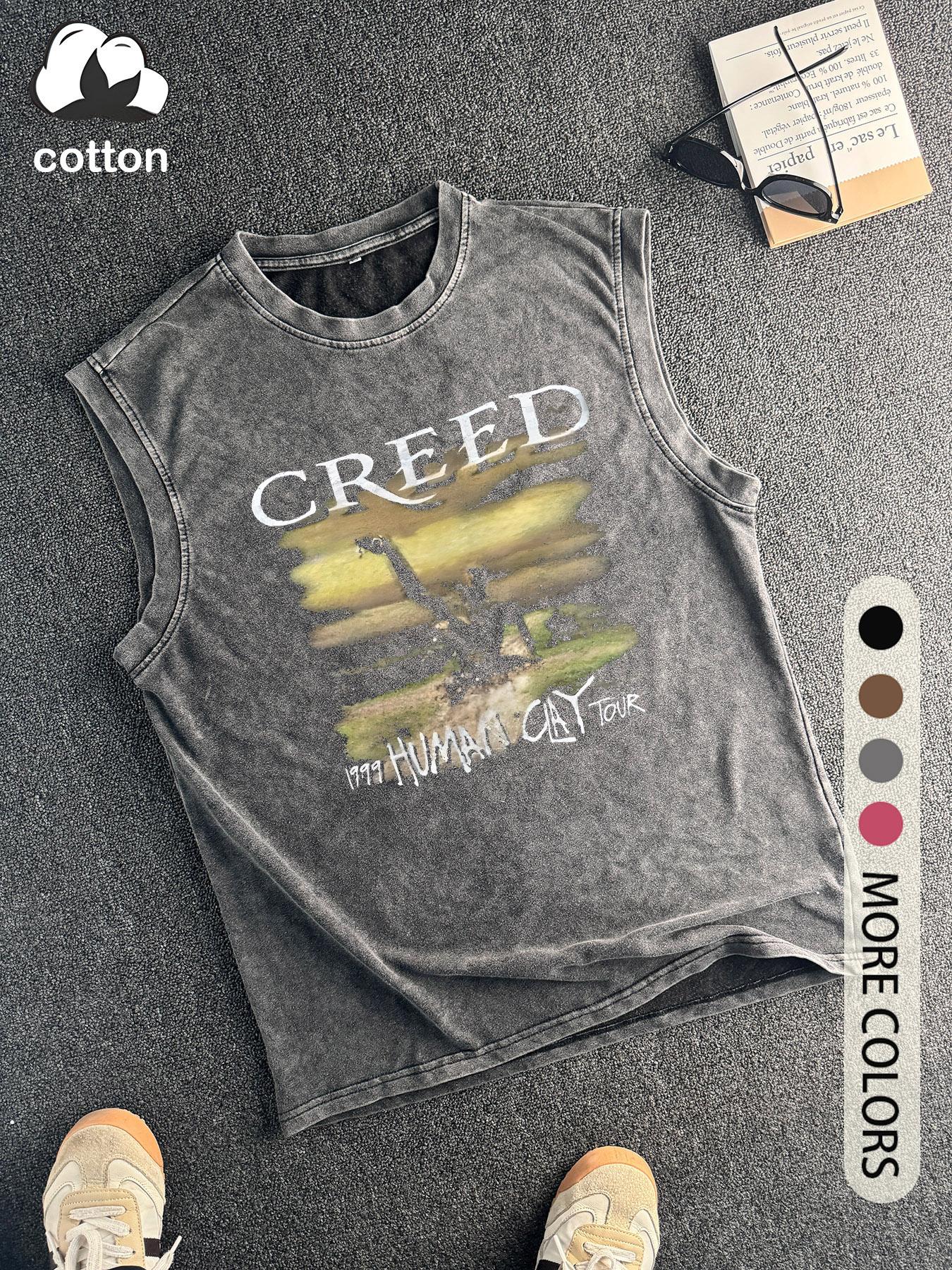 Men's Vintage Cotton Graphic Vest, Round Neck Sleeveless Casual Summer Top, Fitted Fashionable Design, Moderate Fabric Thickness