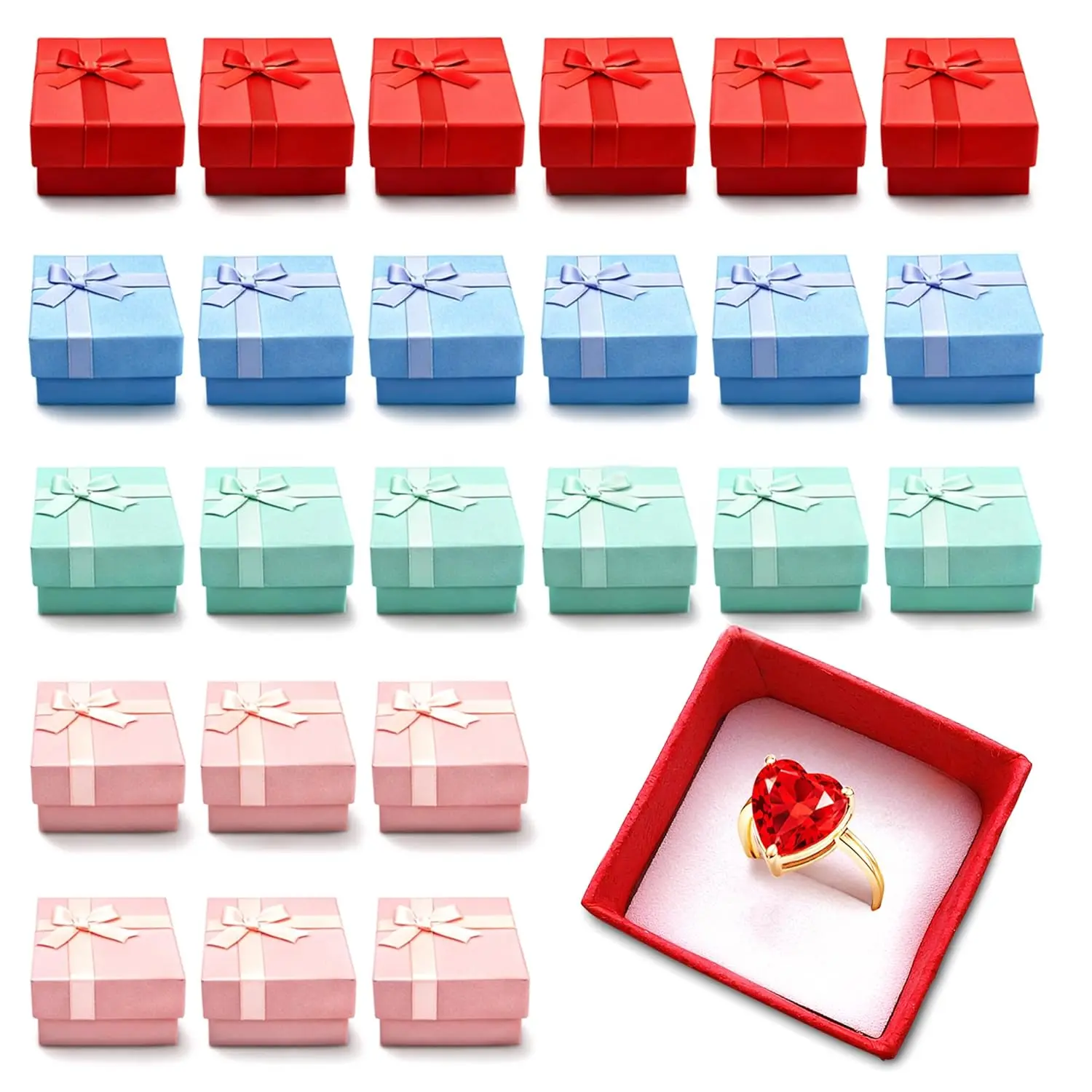 24Pcs Earring Boxes for Jewelry Gift - Ring Jewelry Box Set, Small Box with Ribbon and Soft Foam Inside - Cardboard Earring Boxes Bulk with Lids | Great for Mothers Day Gift Packaging and Presentation