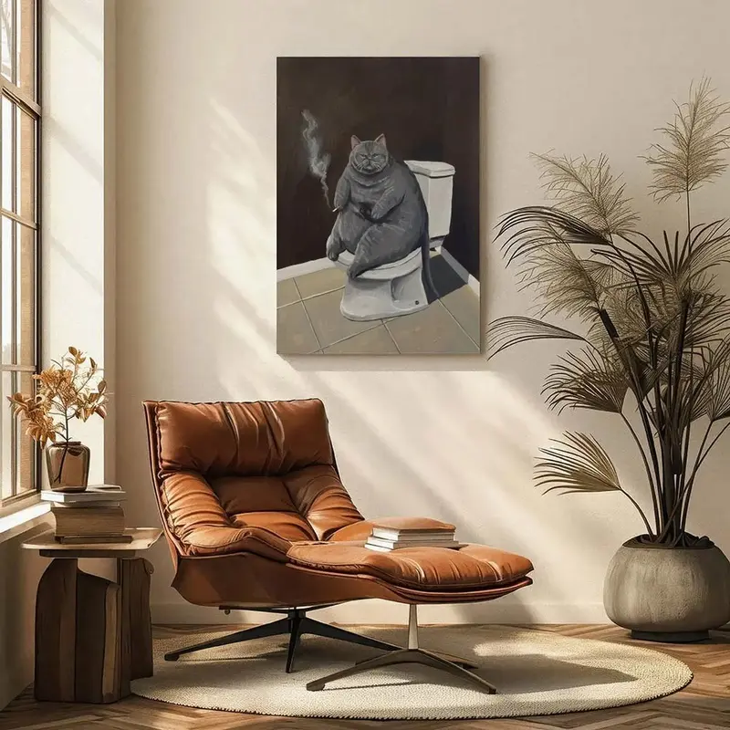 Funny Smoking  Canvas  Art Poster |   Depressed Fat  Bathroom Meme Decor for Dorm, Apartment, Gaming Room, Dark Humor  Art, Burnt Out Adult Aesthetic, Chaotic Funny  Artwork Wall waterproof canvas wall art exquisite poster  bedroom dorm gaming room office