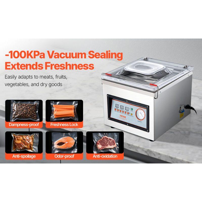 VEVOR Chamber Vacuum Sealer, 320W Sealing Power, Vacuum Packing Machine for Wet Foods, Meats, Marinades and More, Compact Size with 12.6 in Sealing Length, Applied in Home Kitchen and Commercial Use