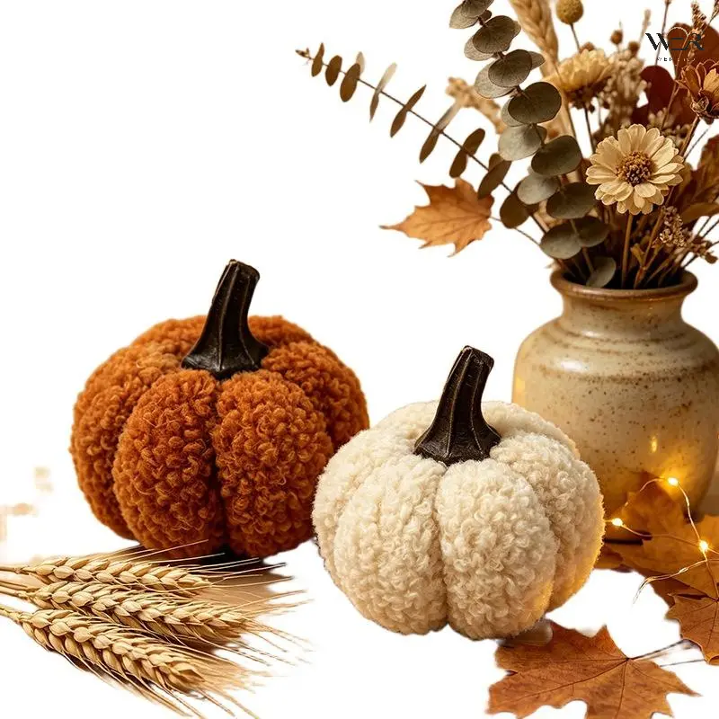 Plush Faux Pumpkin Decor, Soft Teddy Fleece Mini Pumpkin Ornament, Cute Halloween Tabletop Prop, Seasonal Home Party Decoration