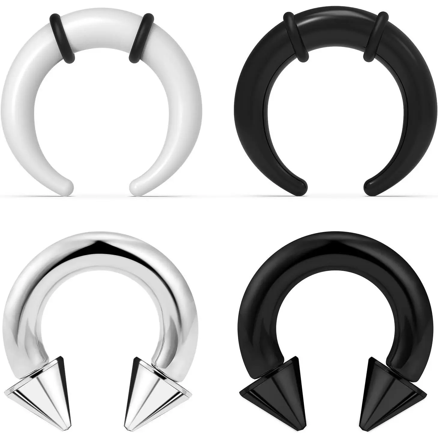 Large Septum Rings 14G 12G 8G 6G 4G PA Ring Internally Threaded Spike Horseshoe Barbell Stainless Steel & Acrylic Plastic Pincher Tapers C Shape Buffalo Stretcher Expander for Women Men
