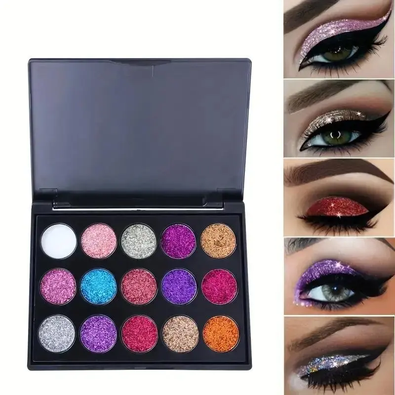 Valentine's Day Gift Set, 15 Color Glitter Gold Powder Eyeshadow Palette, Eyeshadow Makeup, Cosmetic, Waterproof Long-Lasting Shimmer, Portable Travel Friendly, Perfect for Stage Parties