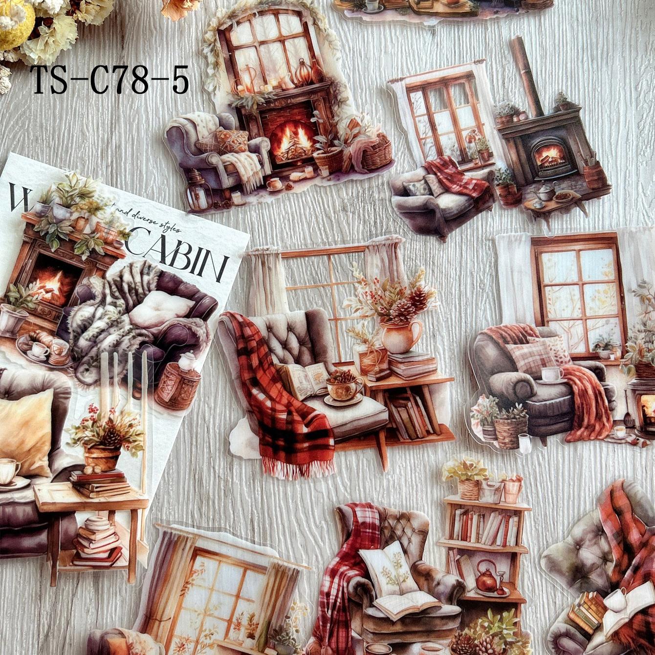 Vintage Castle & Book Pattern Decorative Sticker, 10pcs/pack Scrapbooking & Journal Making Material Paper, DIY Decorative Sticker for Christmas Gift, Crafts