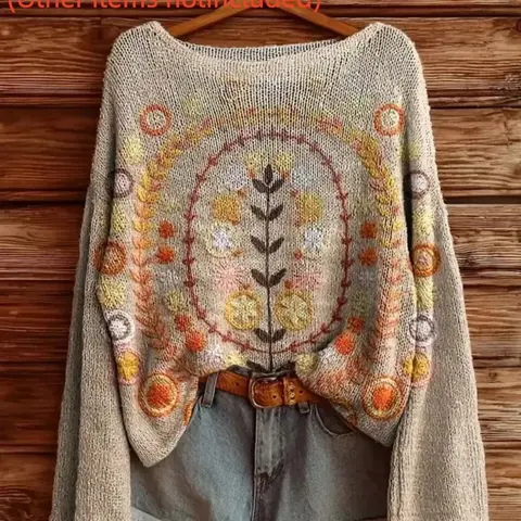 Women's Long Sleeve Sweater Pullover, Elegant Slim-Fit Fall Winter Top, All over Print Digital Printing, Fashionable Ladies' Upper Garment