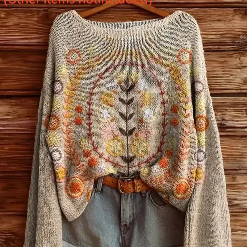 Women's Long Sleeve Sweater Pullover, Elegant Slim-Fit Fall Winter Top, All over Print Digital Printing, Fashionable Ladies' Upper Garment