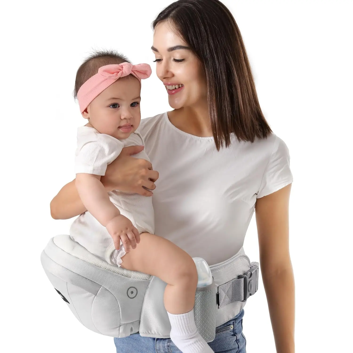 Baby Hip Carrier,Baby Carrier with Adjustable Waistband & Breathable Mesh, Ergonomic Carrier with Non-Slip Hip Seat Surface for Newborns & Toddlers (Light Grey)