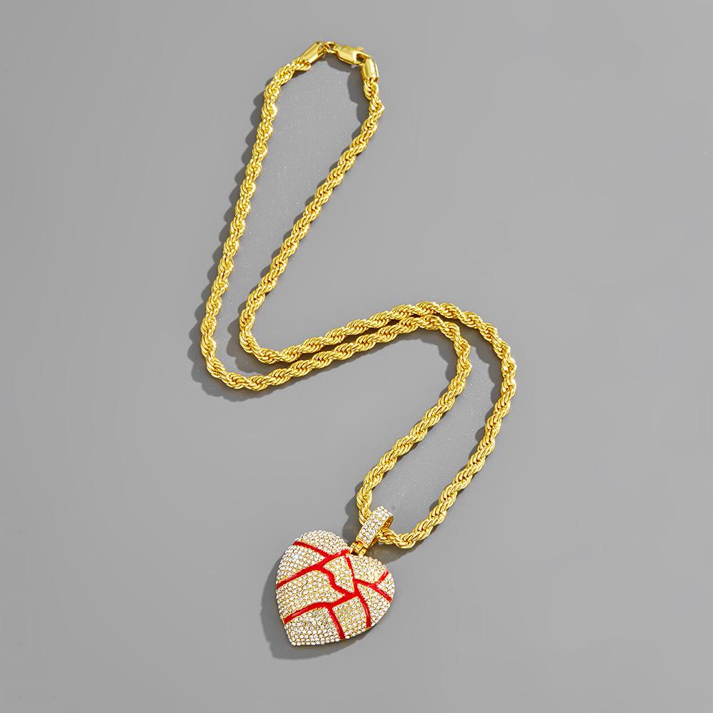 Hip-hop pendant heartbreak BrokeHeart personalized alloy diamond-studded couple's necklace, unique style trend