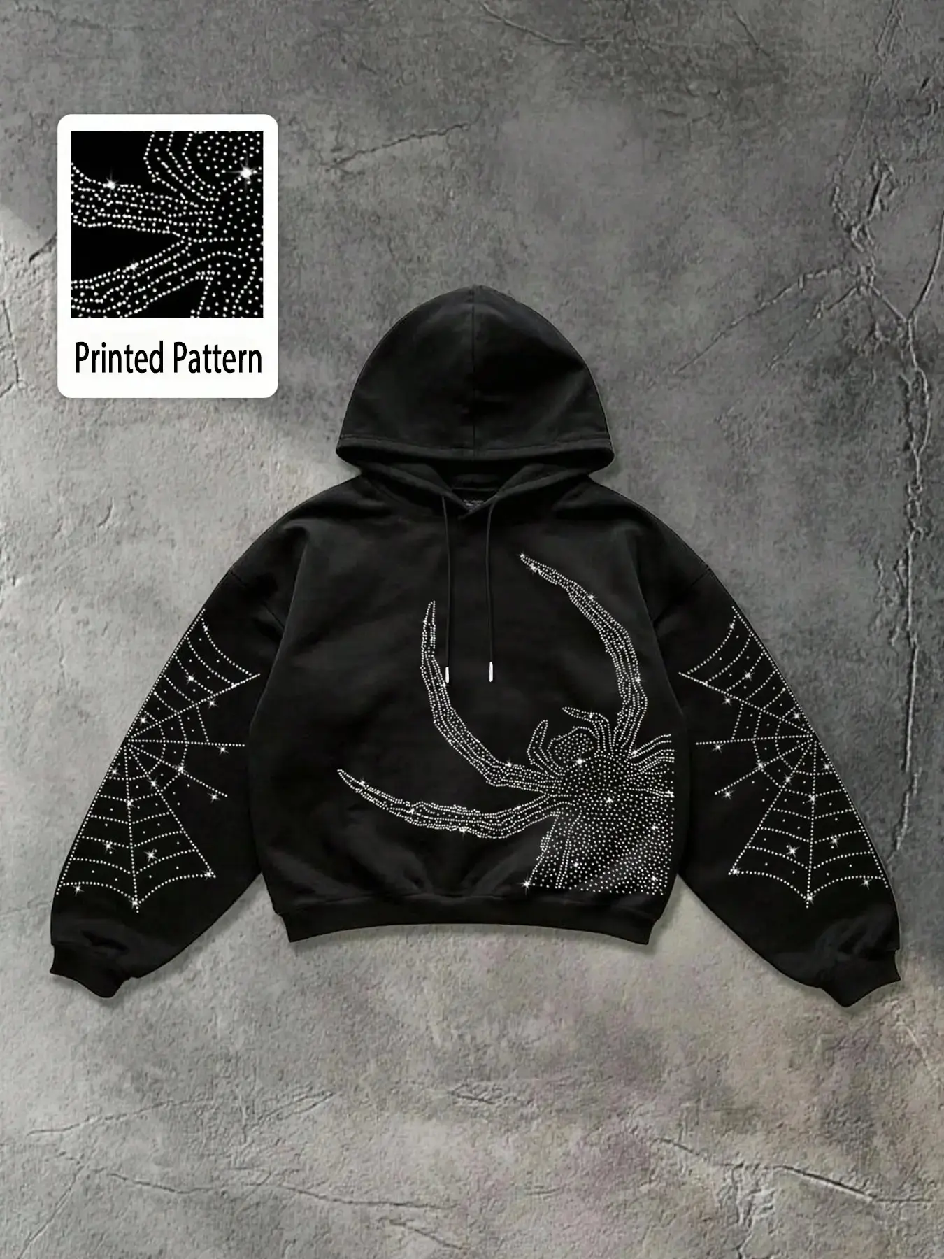 Shiny Rhinestone Pattern Sweatshirt Hoodie, Short Fit Design, Casual Fall & Winter Wear, Pair with Cargo Pants or Low Waist Skirt