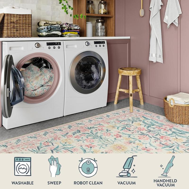 Floral Pattern Runner Rug, Non-slip Soft Floor Mat, Decorative Carpet for Home Living Room Bedroom Dining Room, Boho Runner Rug, Floral Area Rug, Home Decor