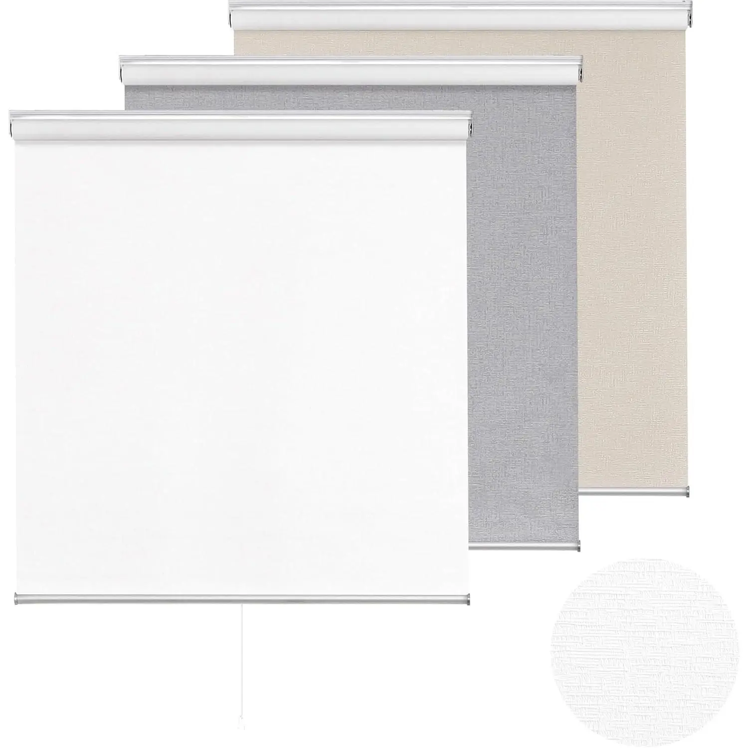 Cordless Blackout Roller Shades, Total Blackout Pull Down Blinds for Indoor Windows, 34"W x 72"H White, Jacquard Fabric Thermal Insulated UV Protection for Home & Office