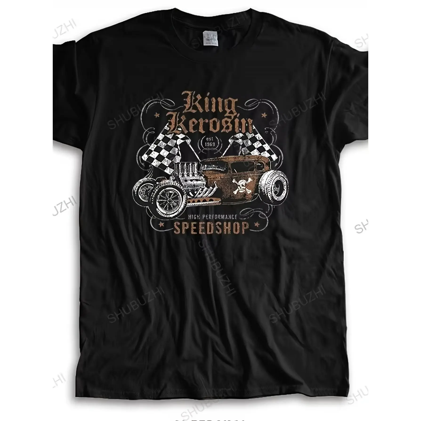 Men'S Vintage Hotrod& Retro Car Racing T-Shirt- 1950S Design with Skull& US Cars Logo, Soft Short Sleeve Tee for Casual Wear, Rockabilly Style, Car& Hotrod Events, Plus Size